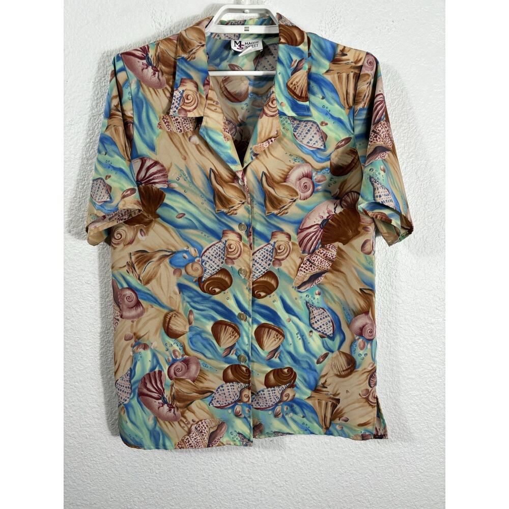 Vintage Maggie Sweet Hawaiian Shirt Size M Multicolor Shells Short Sleeve Button